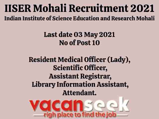 IISER Mohali Recruitment 2021: Indian Institute of Science Education and Research Mohali Job Listing thumbnail.