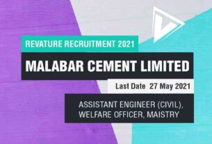 Malabar Cements Recruitment 2021: Assistant Engineer (Civil), Welfare Officer, Maistry Gr-IV Job Listing thumbnail.