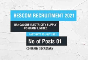 BESCOM recruitment 2021 job listing thumbnail.