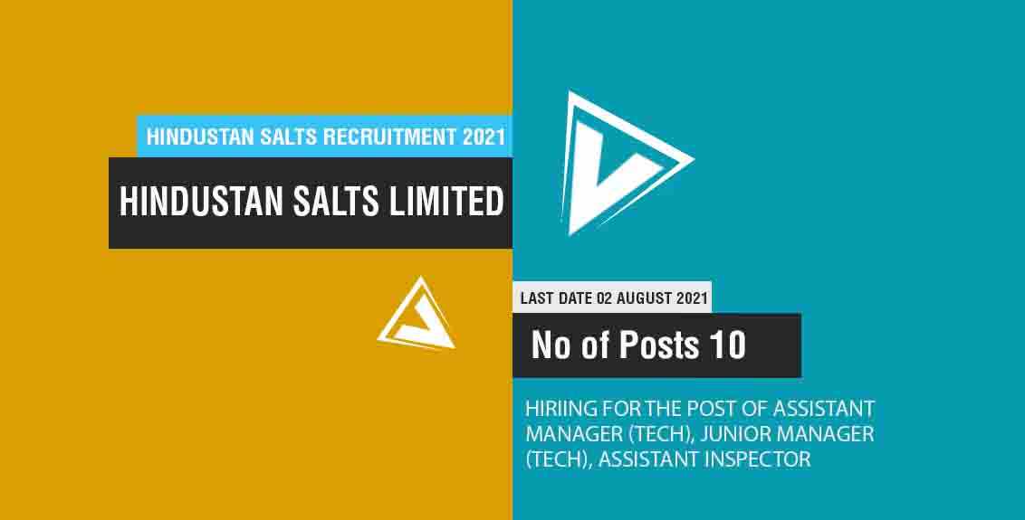 Hindustan Salts Recruitment 2021 Job Listing thumbnail.