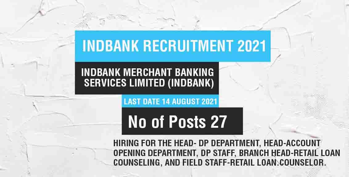 Indbank Recruitment 2021 Job Listing thumbnail.
