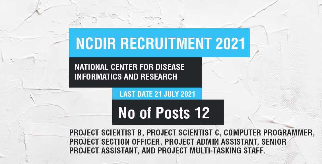 NCDIR Recruitment 2021 Job Listing thumbnail.