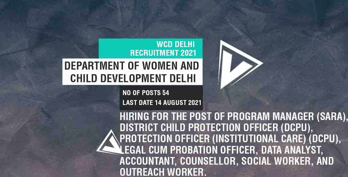 WCD Delhi Recruitment 2021 Job Listing thumbnail.