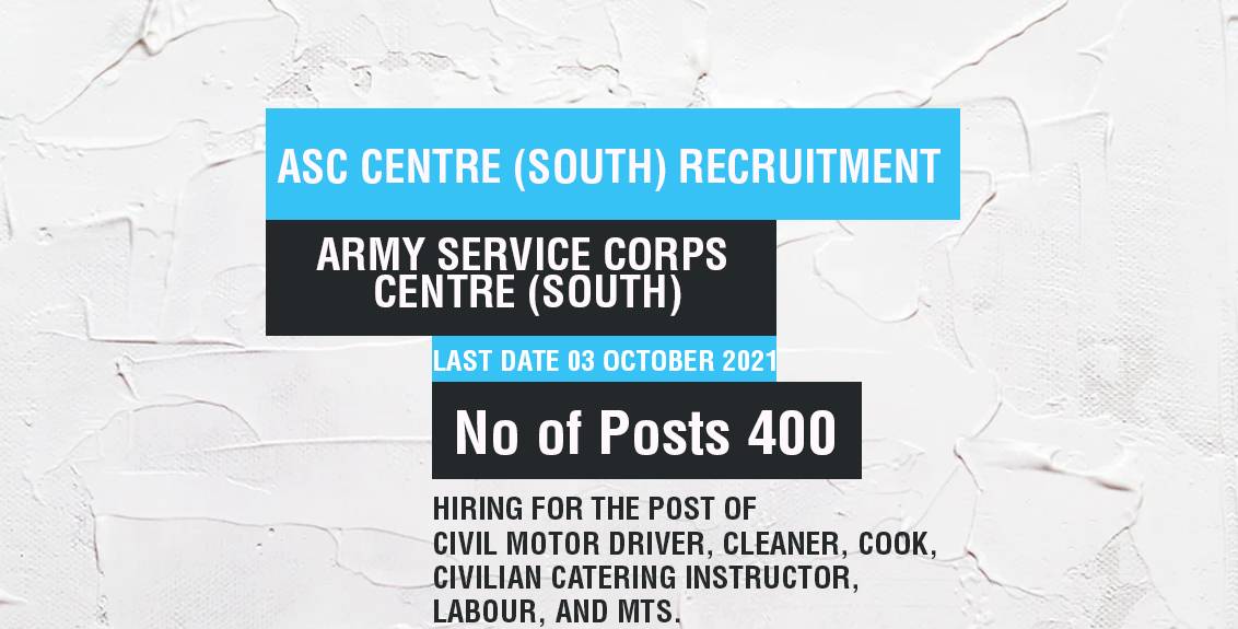 ASC Centre (South) Recruitment Job Listing thumbnail.