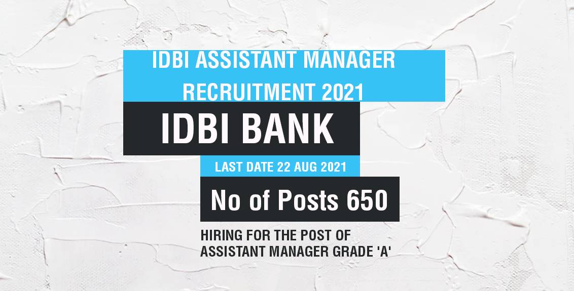 IDBI Assistant Manager Recruitment 2021 Job Listing thumbnail.