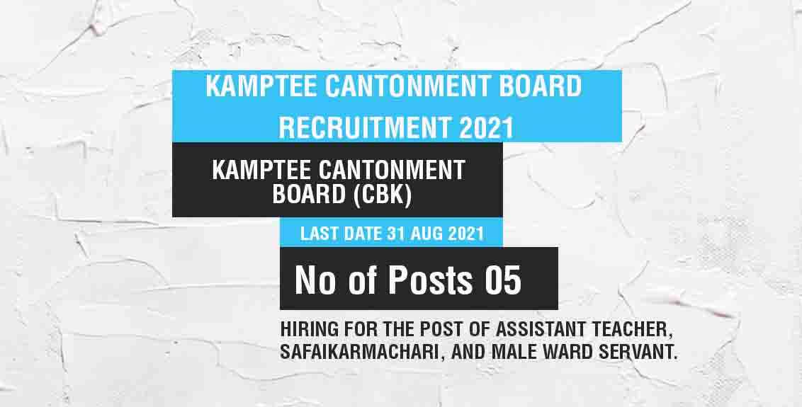 Kamptee Cantonment Board Recruitment 2021 Job Listing thumbnail.