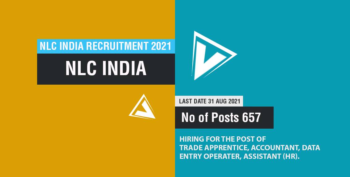 NLC India Recruitment 2021 Job Listing thumbnail.