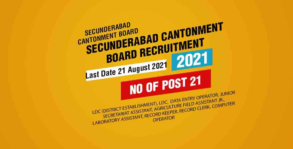 Secunderabad Cantonment Board Recruitment 2021 Job Listing thumbnail.