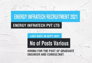 Energy Infratech Recruitment 2021 Job Listing thumbnail.