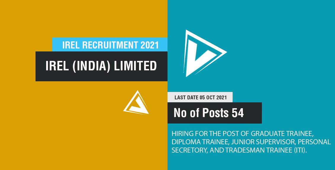IREL Recruitment 2021 Job Listing thumbnail.