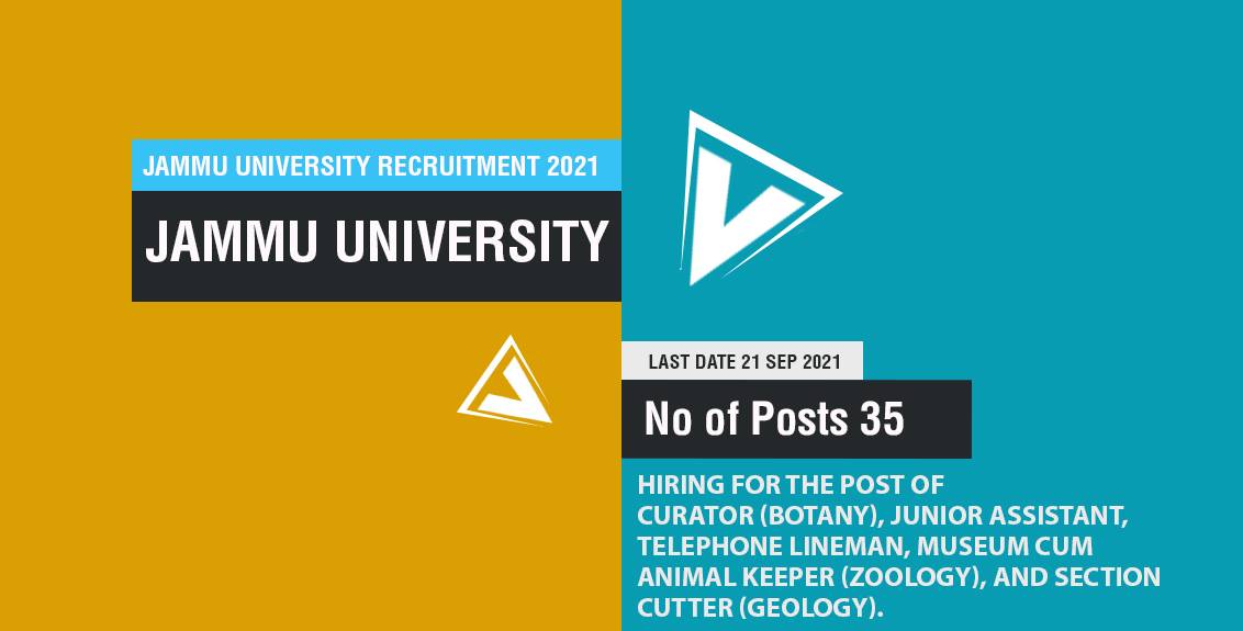 Jammu University Junior Assistant Recruitment 2021 Job Listing thumbnail.