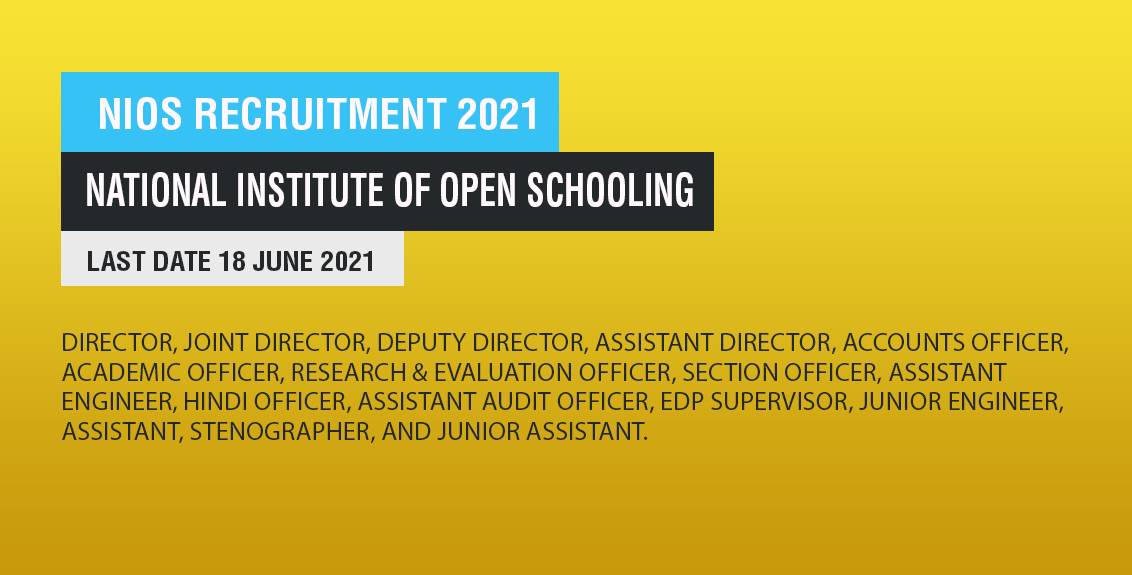 NIOS Recruitment 2021 Job Listing thumbnail.