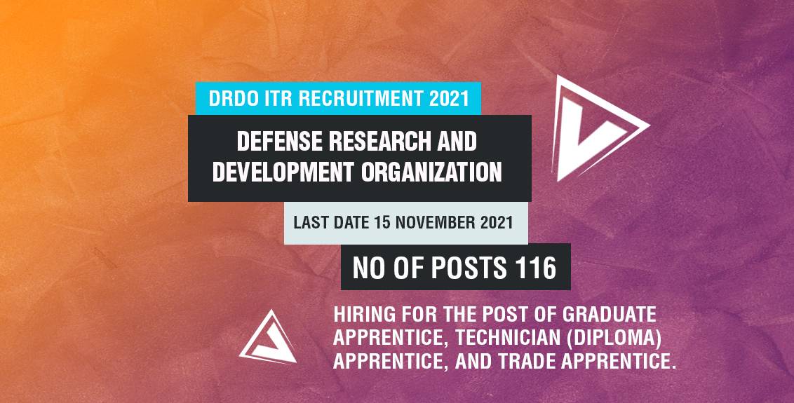 DRDO ITR Recruitment 2021 Job Listing thumbnail.