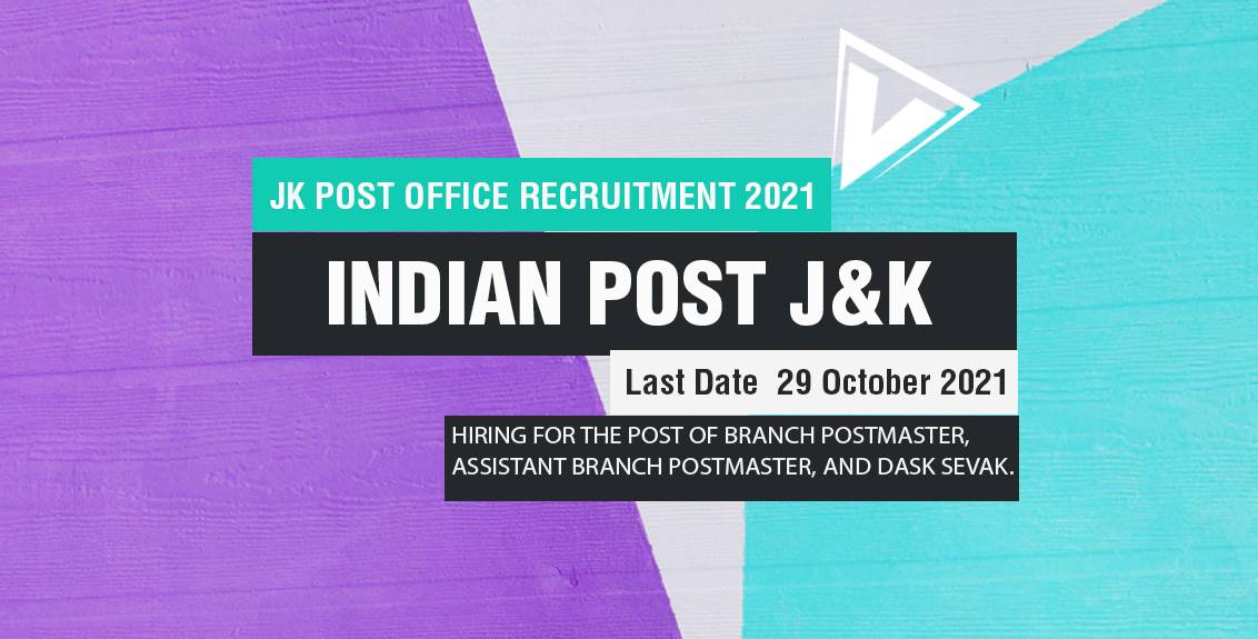 JK Post Office Recruitment 2021 Job Listing thumbnail.