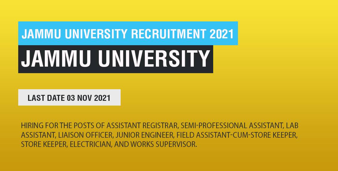 Jammu University Recruitment 2021 Job Listing thumbnail.