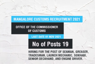 Mangalore Customs Recruitment 2021 Job Listing thumbnail.