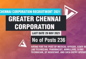 Chennai Corporation Recruitment 2021 Job Listing thumbnail.