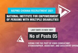 NIEPMD Chennai Recruitment 2021 Job Listing thumbnail.