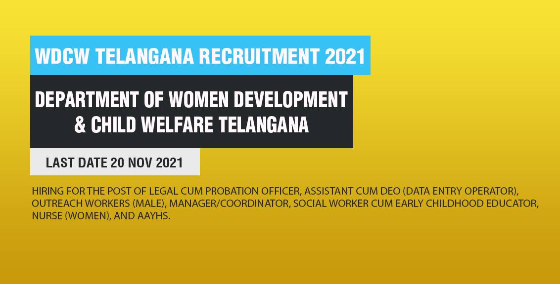 WDCW Telangana Recruitment 2021 Job Listing thumbnail.