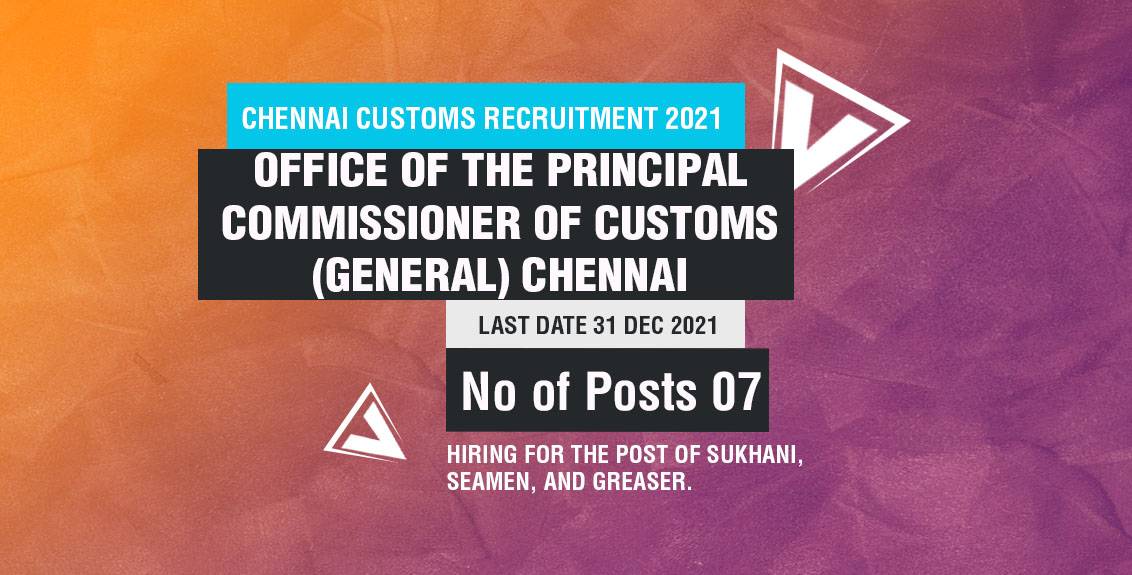 Chennai Customs Recruitment 2021 Job Listing thumbnail.