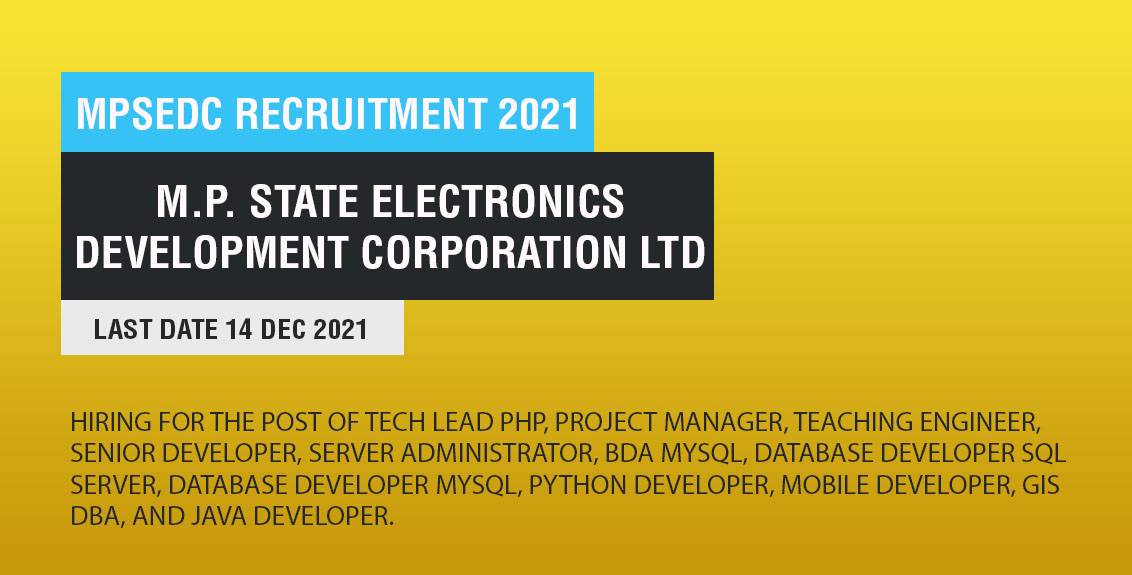 MPSEDC Recruitment 2021 Job Listing thumbnail.